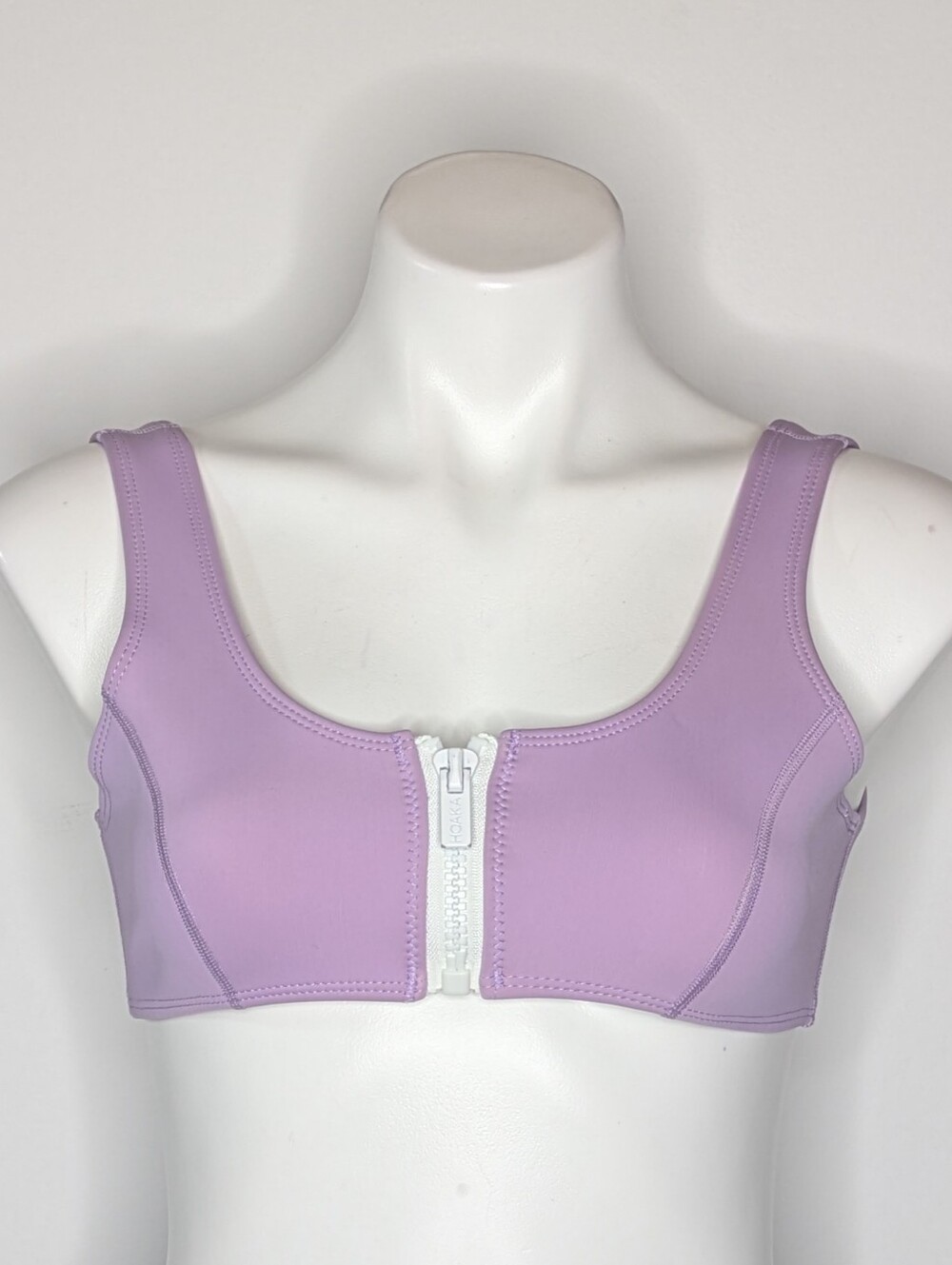 Hoaka Swim Purple White Neoprene Zip Front Bikini Top M